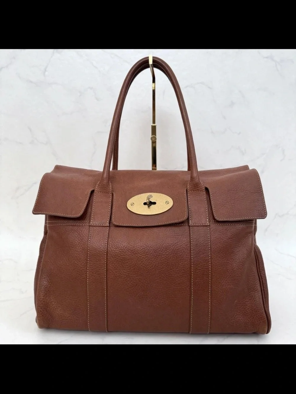 Mulberry Brown Leather Bayswater-Style Satchel with Gold Hardware